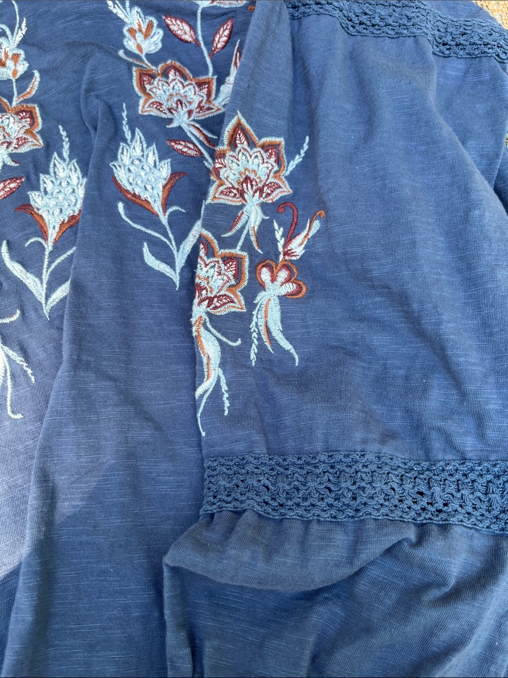 Cupio Blue Floral Embroidered Peasant Top dress  XL - Picture 4 of 10